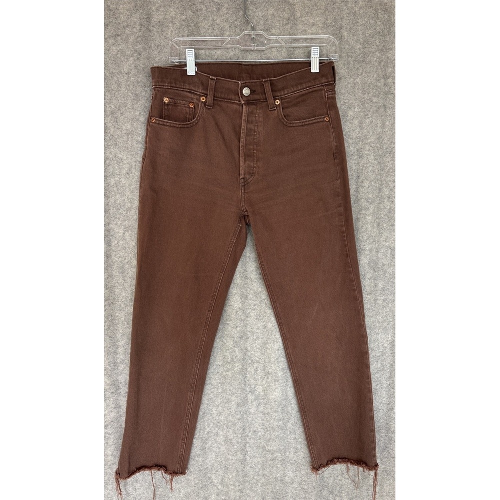 GAP Cheeky Straight Jeans Womens 28 Brown High Rise Raw Hem Button Fly Denim - Picture 1 of 16